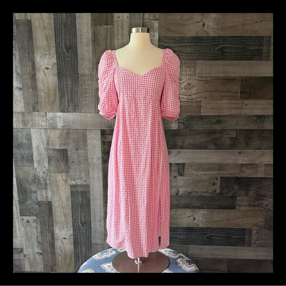 H&M maternity pink gingham maxi dress pregnancy small cottagecore garden party